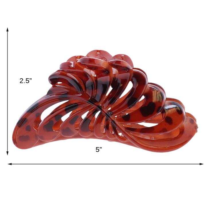 Women's 5 inch Large Jaw Clip Hair Claw with leaf design - Spotted Burnt Orange