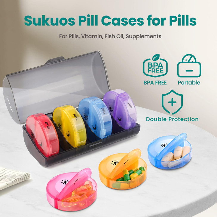 Sukuos Large Weekly Pill Organizer 2 Times a Day, Daily Pill Box 7 Day Easy to Open with Double Protection, AM PM Pill Case for Medicine/Vitamin/Fish