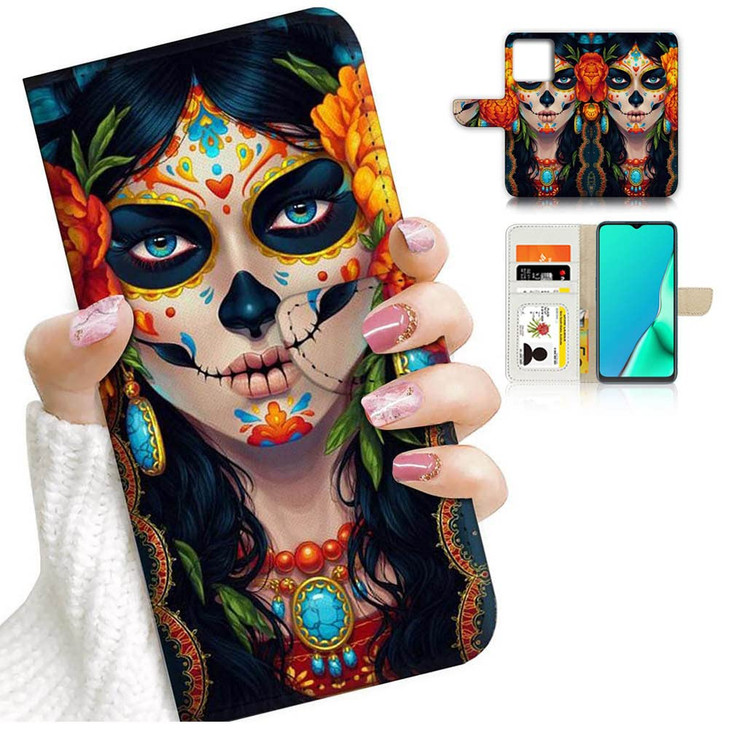 for iPhone 16 Pro Designed Flip Wallet Phone Case Cover A24261 Day of Dead Sugar Skull 24261