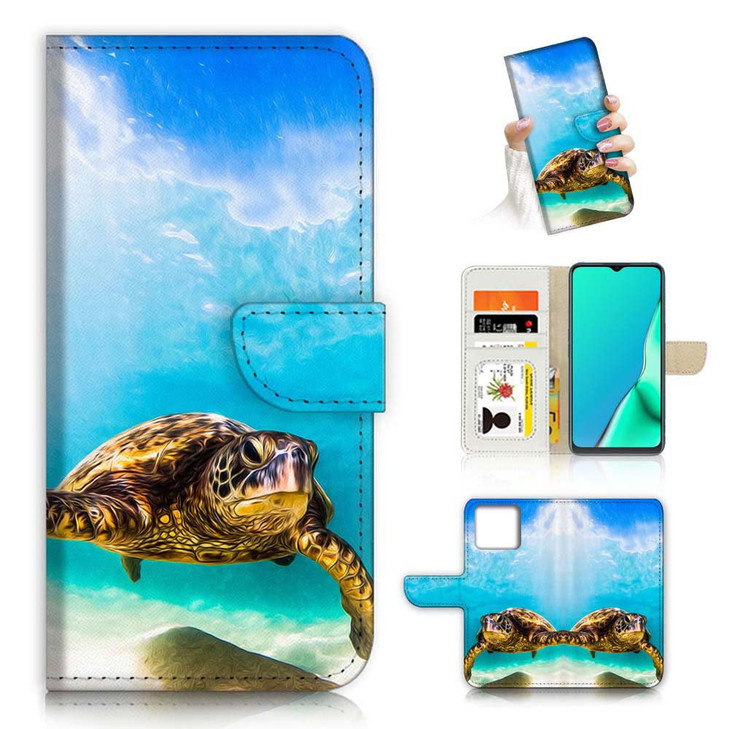 for iPhone 16 Pro Designed Flip Wallet Phone Case Cover A21911 Blue Sea Swimming Turtle 21911