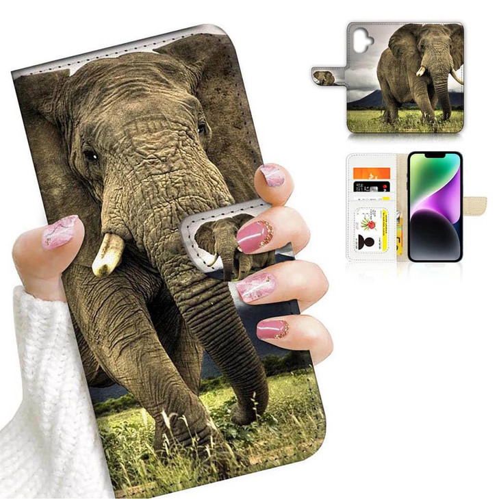 AJOURTEK for iPhone 16 Designed Flip Wallet Phone Case Cover A21107 Elephant