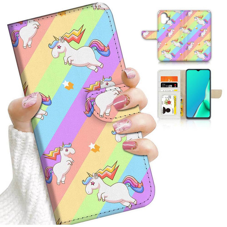 AJOURTEK for iPhone 16 Designed Flip Wallet Phone Case Cover A24644 Rainbow Unicorn