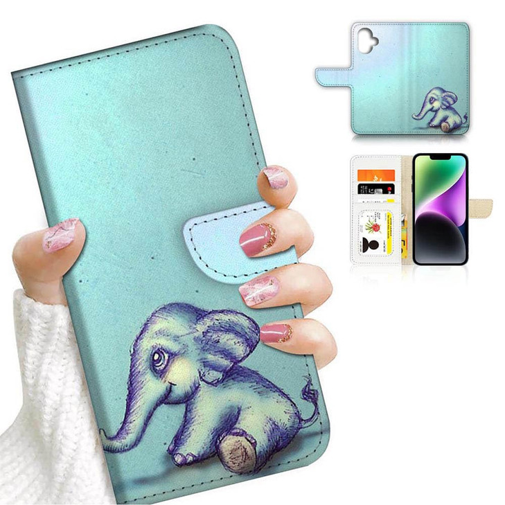 AJOURTEK for iPhone 16 Designed Flip Wallet Phone Case Cover A8130 Blue Baby Elephant 8130