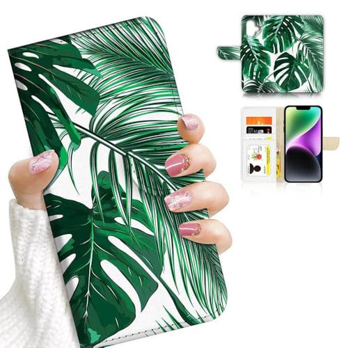 AJOURTEK for iPhone 16 Designed Flip Wallet Phone Case Cover A23194 Tropical Leaf Palm 23194