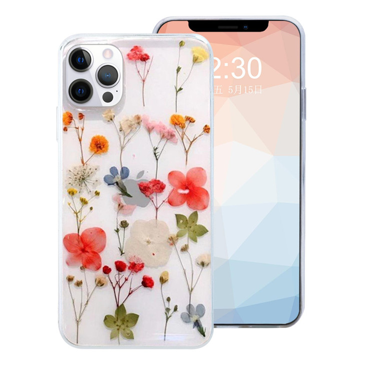 Omorro Compatible with iPhone 16 Pro Max Flower Girly Case Girls Floral Design Pressed Dry Real Flowers Slim Cover Silic