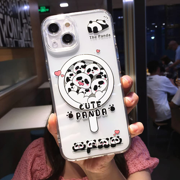 Roemary Pandas Case for iPhone 16 Pro Max with MagSafe DesignMagnetic Wireless Charging Clear Transparent TPU Phone Case