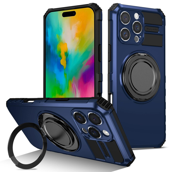 Yarxiawin Phone Case for iPhone 16 Pro Max Case with Ring Magnetic Fits Wireless Charger Black Soft TPU and Hard PC Cove