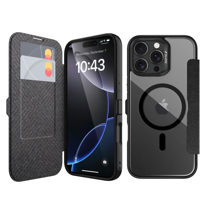 RAPTIC Urban Folio Wallet Case for iPhone 16 Pro Max Compatible with MagSafe 2 Card Wallet Holder Flip Cover Wireless Ch