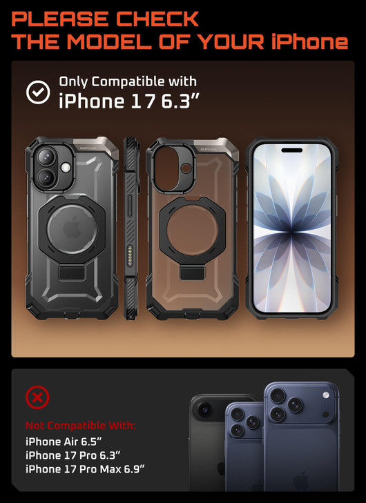 SUPCASE for iPhone 17 Case with Kickstand Unicorn Beetle Grip Camera Control Cover Compatible with MagSafe MilitaryGrade