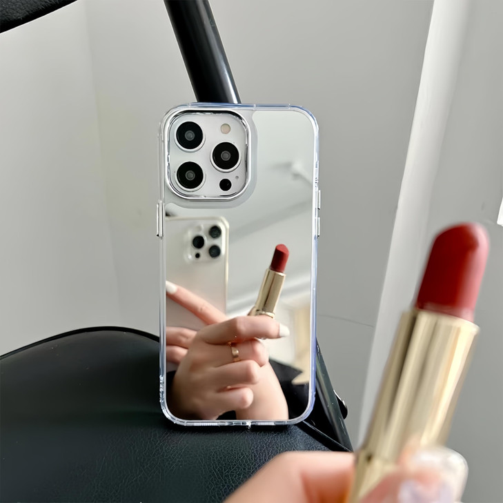 YTanazing for iPhone 16 Pro Max Mirror Case for Women Girls MakeupCute Glass Glossy Mirror Back Shockproof Hard Case wit