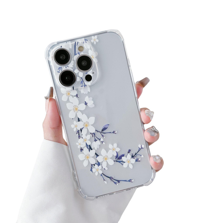 DEFBSC Soft Case Compatible with iPhone 16 Pro Clear Floral Flower Pattern Print Design Flexible TPU Shockproof Cover fo