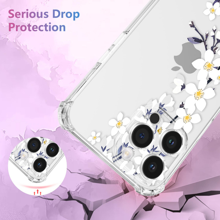 DEFBSC Soft Case Compatible with iPhone 16 Pro Clear Floral Flower Pattern Print Design Flexible TPU Shockproof Cover fo