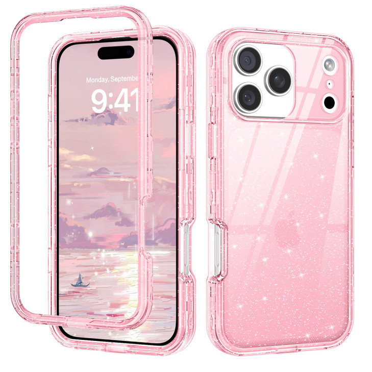 DUEDUE for iPhone 17 Pro Max Case Clear Glitter AntiYellowing Shockproof Protective Transparent Cover Bling Sparkle Phon