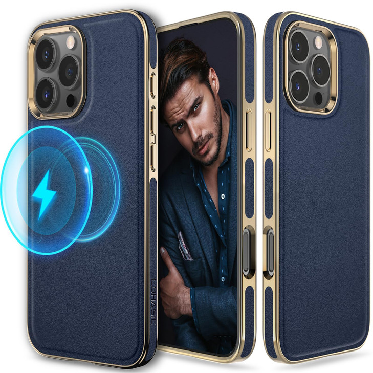 LOHASIC for iPhone 16 ProMax Case Vegan Leather Strong Magnetic Cover with Soft Microfiber Lining Shockproof Cases 69 in