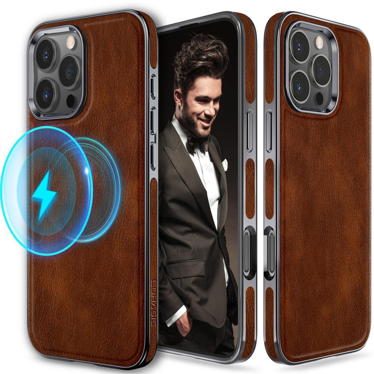 LOHASIC for iPhone 16 Pro Max Case Strong Magnetic Luxury Leather Classic Compatible with MagSafe Protective Cases Cover
