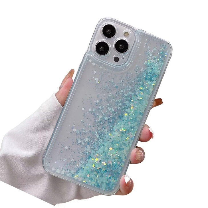 Rnrieyta Miagon Luminous Effect Moving Quicksand Back Case Cover for iPhone 16 Pro MaxNoctilucent Glow in The Dark Flowi