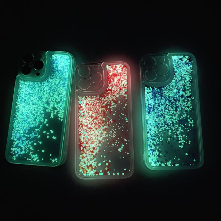 Rnrieyta Miagon Luminous Effect Moving Quicksand Back Case Cover for iPhone 16 Pro MaxNoctilucent Glow in The Dark Flowi