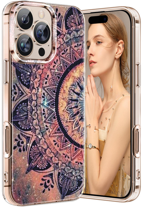 Slim Case for iPhone 16 Pro 5G Phone Case Women Cute Mandala Skull Rose Flower Colorful Design Soft Silicone TPU Bumper