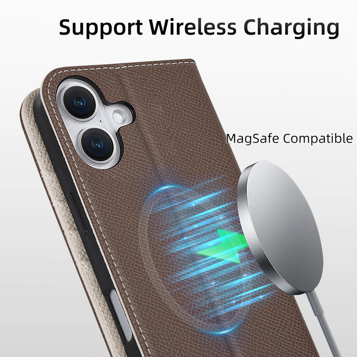 VISOUL Phone Case for iPhone 16 Plus Genuine Leather Phone Case Wallet Card Holder Magnetic Flip Case Cover Kickstand Co