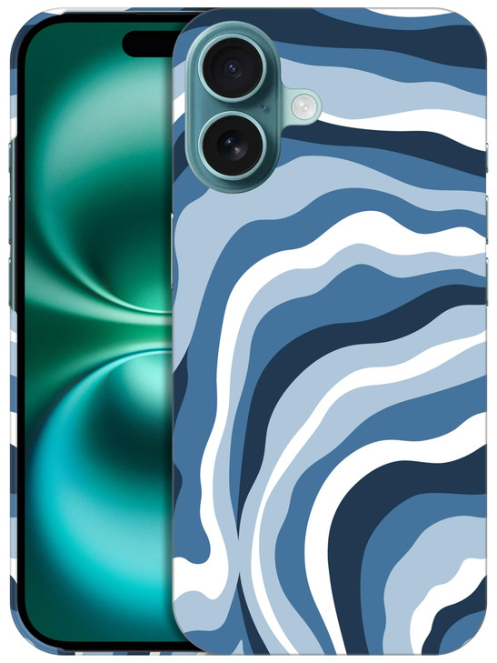 SuzaCase Back Case for iPhone 16 iPhone 16 Case with Stylish Blue Wave Pattern Design Printed Cute Sleek Durable Hardshe