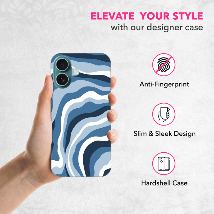 SuzaCase Back Case for iPhone 16 iPhone 16 Case with Stylish Blue Wave Pattern Design Printed Cute Sleek Durable Hardshe