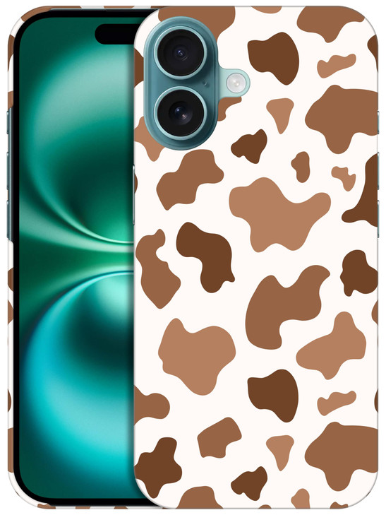 SuzaCase Back Case for iPhone 16 iPhone 16 Case with Stylish Brown Cow Skin Print Design Printed Cute Sleek Durable Hard