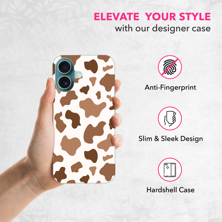 SuzaCase Back Case for iPhone 16 iPhone 16 Case with Stylish Brown Cow Skin Print Design Printed Cute Sleek Durable Hard