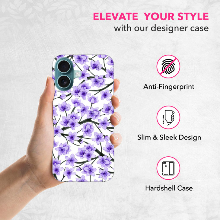 SuzaCase Back Case for iPhone 16 iPhone 16 Case with Stylish Cherry Blossoms Lavender Watercolored Design Printed Cute S