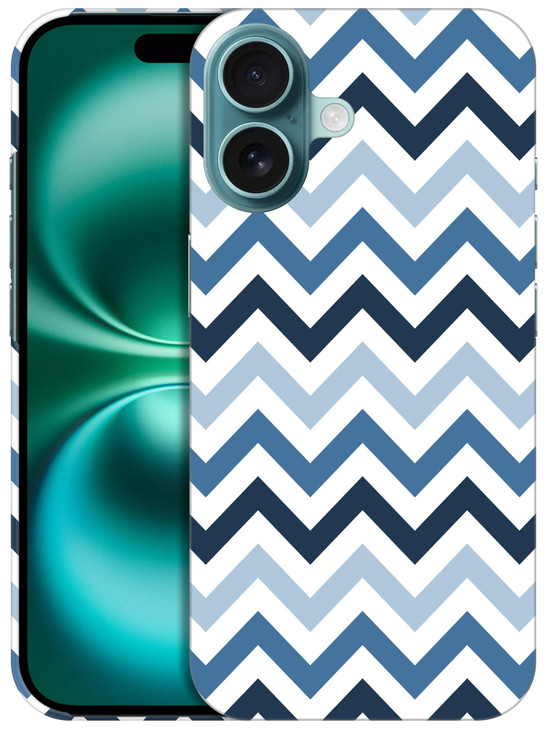 SuzaCase Back Case for iPhone 16 iPhone 16 Case with Stylish Chevron Blue Pattern Design Printed Cute Sleek Durable Hard