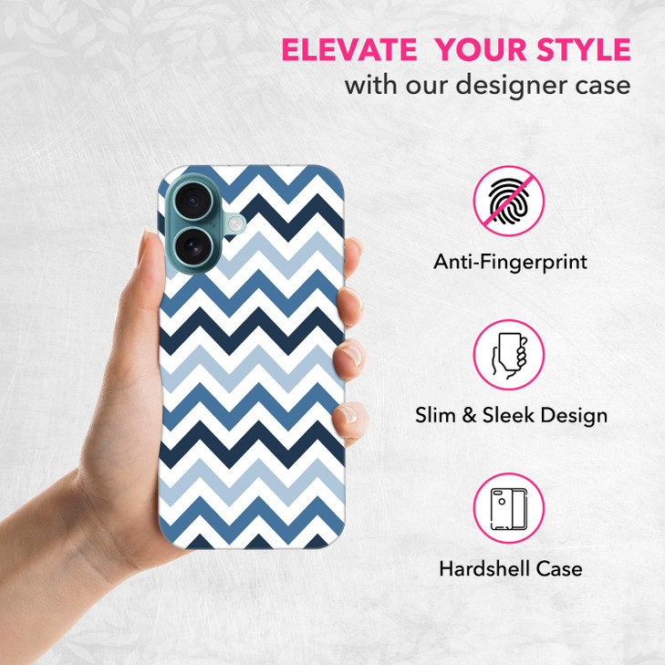 SuzaCase Back Case for iPhone 16 iPhone 16 Case with Stylish Chevron Blue Pattern Design Printed Cute Sleek Durable Hard