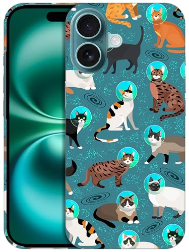 SuzaCase Back Case for iPhone 16 iPhone 16 Case with Stylish Space Cat Pattern Design Printed Cute Sleek Durable Hardshe