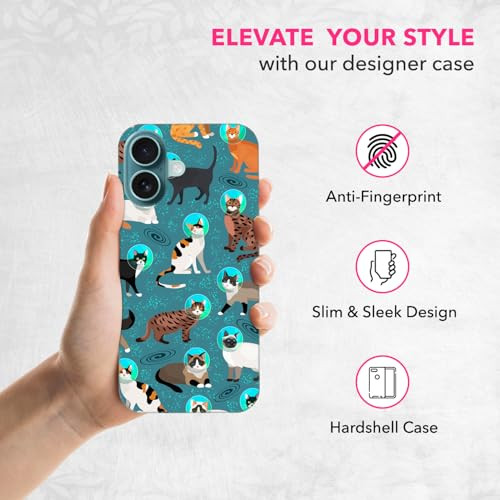 SuzaCase Back Case for iPhone 16 iPhone 16 Case with Stylish Space Cat Pattern Design Printed Cute Sleek Durable Hardshe
