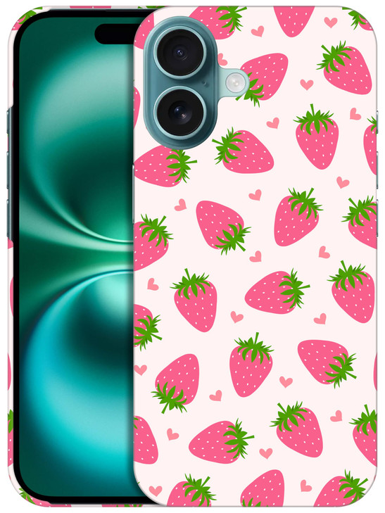 SuzaCase Back Case for iPhone 16 iPhone 16 Case with Stylish Strawberry Pink Pattern Design Printed Cute Sleek Durable H