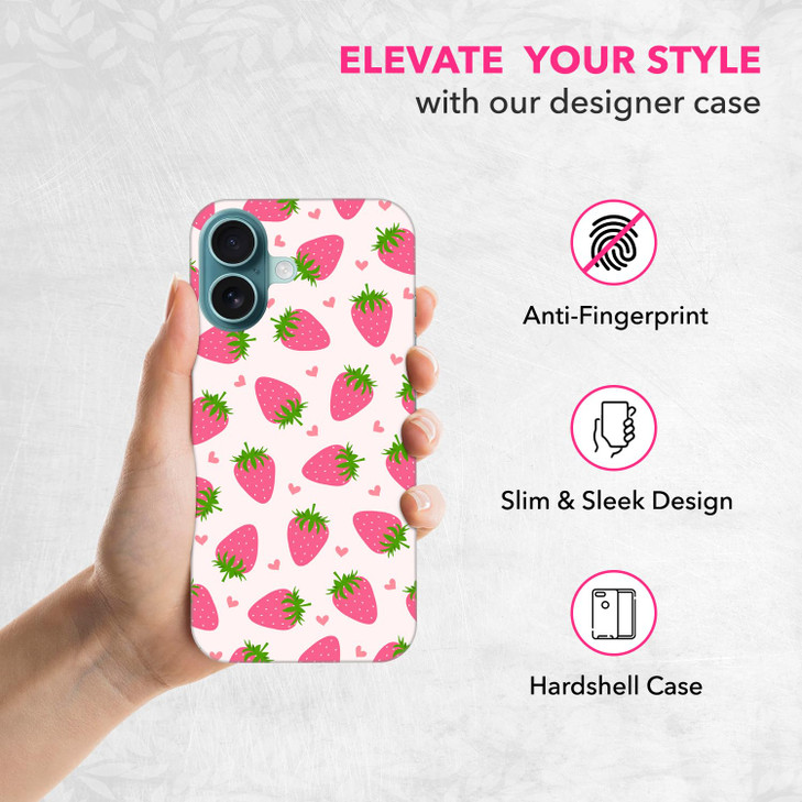 SuzaCase Back Case for iPhone 16 iPhone 16 Case with Stylish Strawberry Pink Pattern Design Printed Cute Sleek Durable H