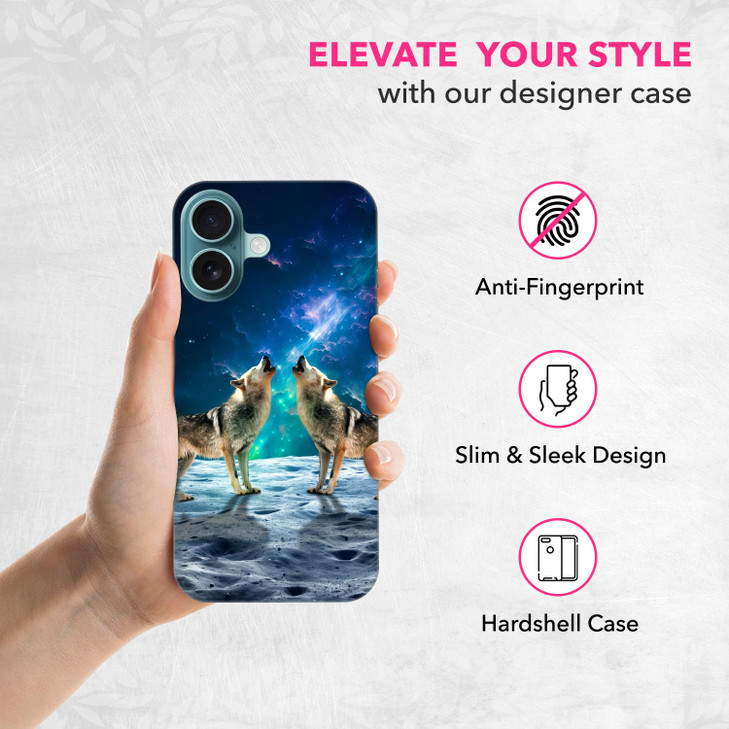 SuzaCase Back Case for iPhone 16 iPhone 16 Case with Stylish Wolf Howling Design Printed Cute Sleek Durable Hardshell Pr