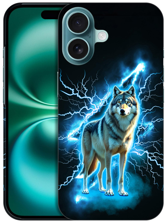 SuzaCase Back Case for iPhone 16 iPhone 16 Case with Stylish Wolf Lightning Design Printed Cute Sleek Durable Hardshell