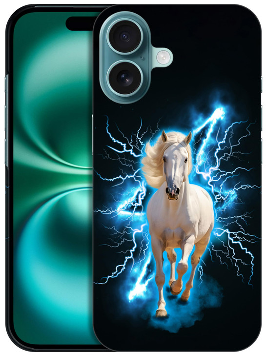 SuzaCase Back Case for iPhone 16 Plus iPhone 16 Plus Case with Stylish Horse Lightning Design Printed Cute Sleek Durable