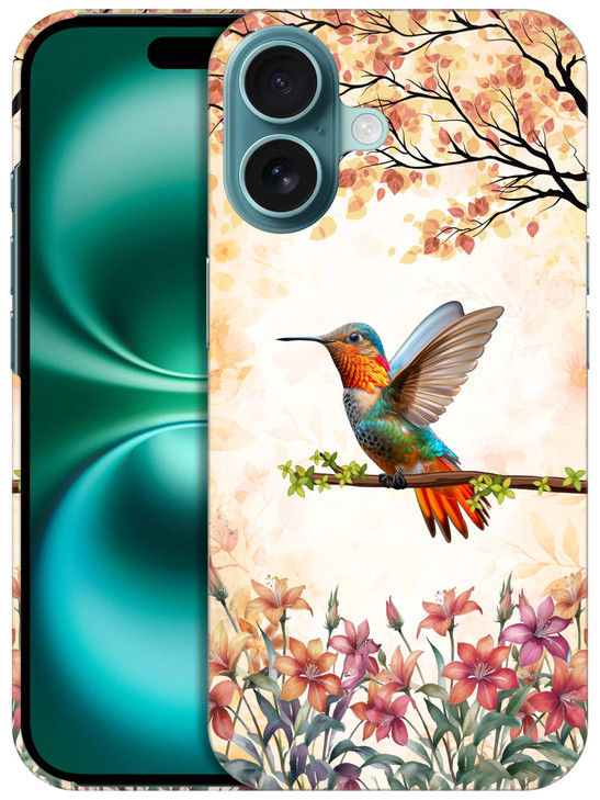 SuzaCase Back Case for iPhone 16 Plus iPhone 16 Plus Case with Stylish Humming Bird Floral Design Printed Cute Sleek Dur