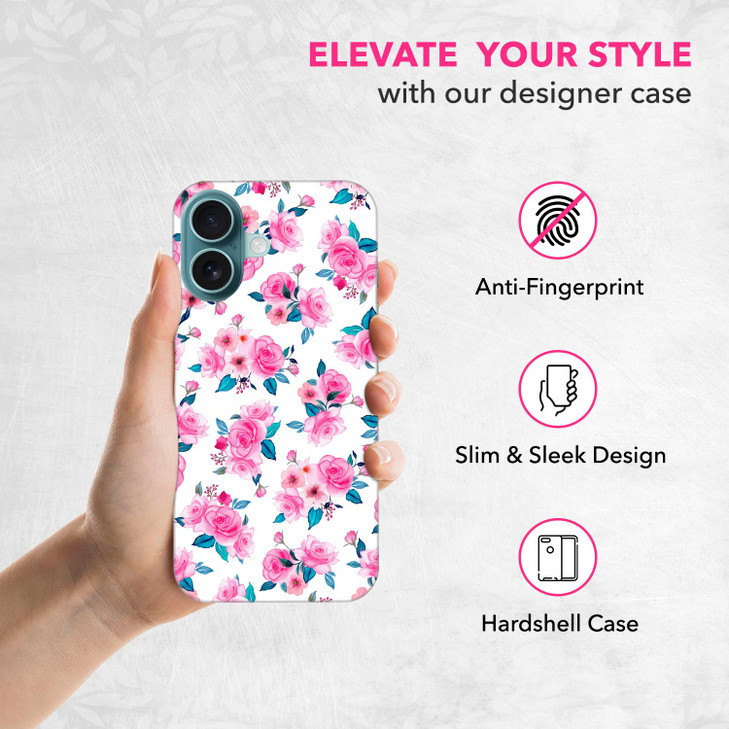 SuzaCase Back Case for iPhone 16 Plus iPhone 16 Plus Case with Stylish Rose Floral Pattern Pink Design Printed Cute Slee