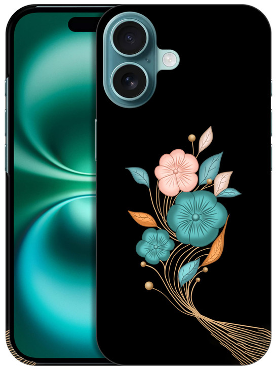 SuzaCase Back Case for iPhone 16 Plus iPhone 16 Plus Case with Stylish Teal Floral Oil Painted Design Printed Cute Sleek