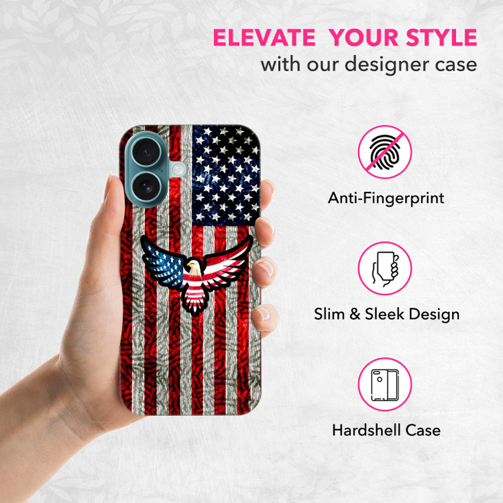 SuzaCase Back Case for iPhone 16 Plus iPhone 16 Plus Case with Stylish USA Flag Bald Eagle Design Printed Cute Sleek Dur