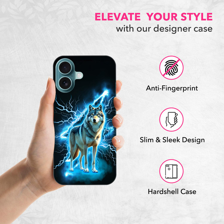 SuzaCase Back Case for iPhone 16 Plus iPhone 16 Plus Case with Stylish Wolf Lightning Design Printed Cute Sleek Durable