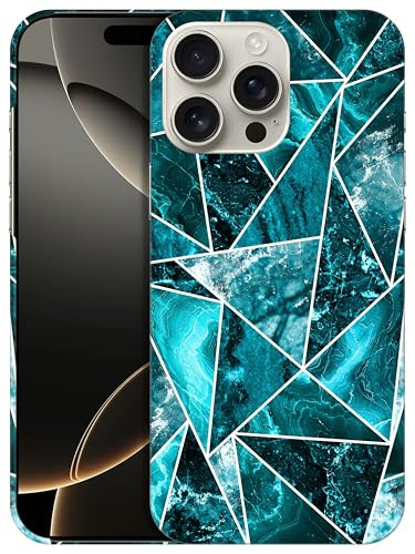 SuzaCase Back Case for iPhone 16 Pro iPhone 16 Pro Case with Stylish Marble Teal Geometric Pattern Design Printed Cute S