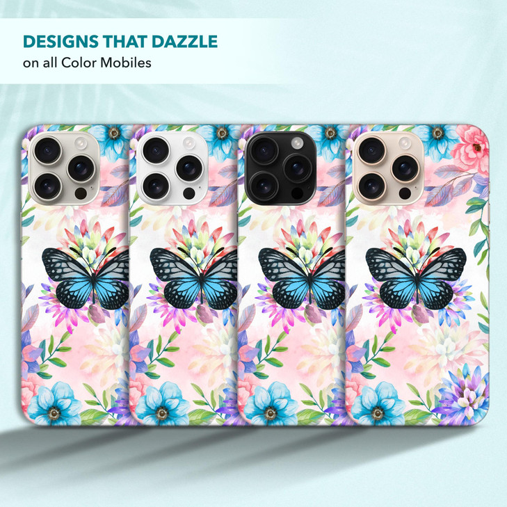 SuzaCase Back Case for iPhone 16 Pro iPhone 16 Pro Case with Stylish Teal Butterfly Floral Design Printed Cute Sleek Dur