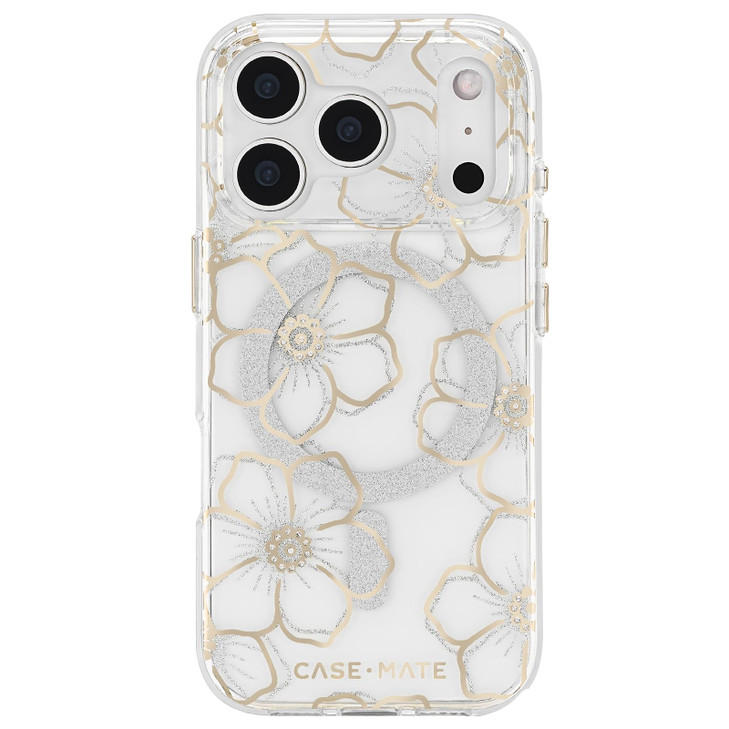 CaseMate iPhone 17 Pro Case Compatible with MagSafe Sparkly Floral Phone Case with 12ft Drop Protection Premium Magnetic