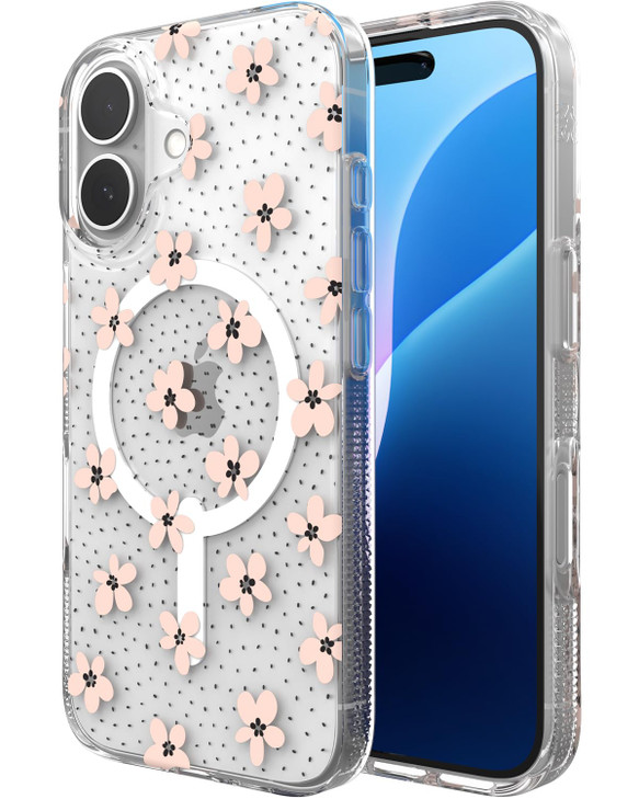 ZAGG Milan Snap Case for iPhone 16 Floral Design on Clear Base MagSafe Compatible 13ft Drop Protection EcoFriendly Mater