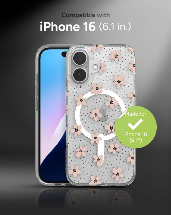 ZAGG Milan Snap Case for iPhone 16 Floral Design on Clear Base MagSafe Compatible 13ft Drop Protection EcoFriendly Mater