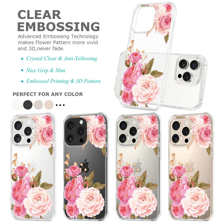 GREATRULY Floral Clear Case for iPhone 16 Pro for Women GirlsCute Flowers Design Phone CoverSlim Soft Transparent Drop P