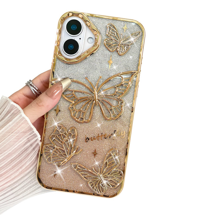 BITOBE Designed for iPhone 16 Plus Cute 3D Butterfly Case Slim Plating Glitter Bling Luxury Cover for Women Girls Protec