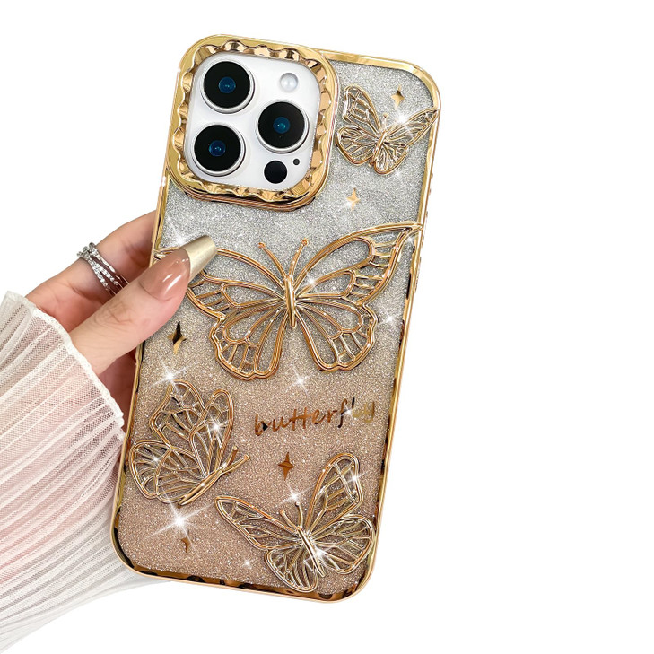 BITOBE Designed for iPhone 16 Pro Max Cute 3D Butterfly Case Slim Plating Glitter Bling Luxury Cover for Women Girls Pro